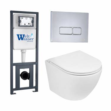 Комплект Weltwasser 10000011307 подвесной унитаз Merzbach 043 GL-WT + инсталляция Marberg 410 + кнопка MAR 410 SE CR