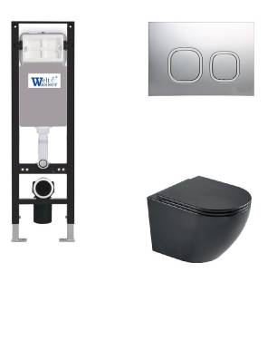 Унитаз с инсталляцией WeltWasser AMBERG 350 + HEIMBACH 043 MT-BL + AMBERG RD-CR черный матовый/кнопка хром