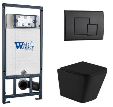 Унитаз с инсталляцией WeltWasser MARBERG 507 + GELBACH 043 MT-BL + MAR 507 SE MT-BL черный матовый/кнопка черная