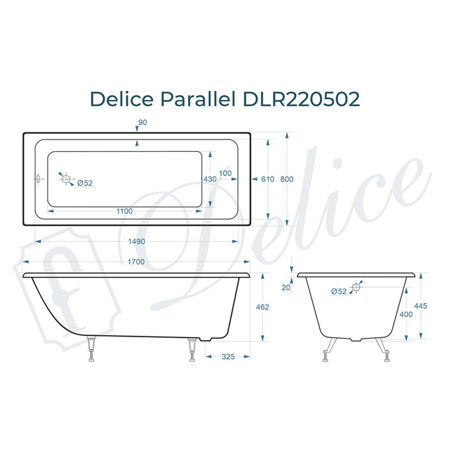 Delice Parallel 170х80 (в комплекте только ванна, без ножек и слива-перелива)