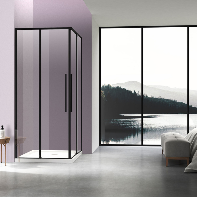 Vincea Slim-N VSS-4SN900CLB, 900*900, черный, стекло прозрачное