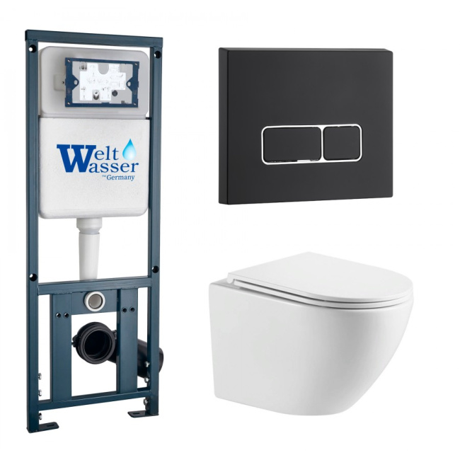 Комплект Weltwasser 10000011435 подвесной унитаз Merzbach 043 MT-WT + инсталляция Marberg 410 + кнопка MAR 410 SE MT-BL