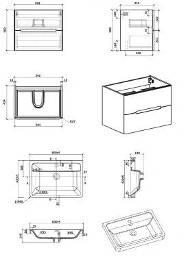 PARLY Тумба River60 подвесная с раковиной 600х420х550