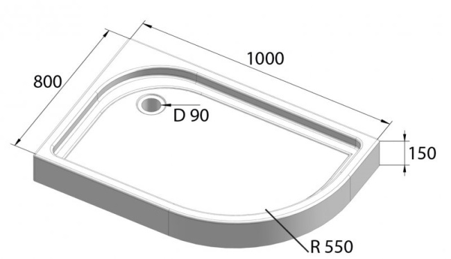 BelBagno TRAY-BB-RH-100/80-550-15-W-L (левый)