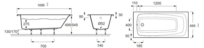 Jacob Delafon Patio 170x70 см E6812-00