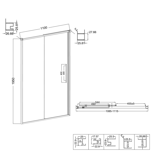 Niagara Nova NG-84-L11FHB (110х195) черный матовый,раздвижная влево,стекло рифленое,1 место