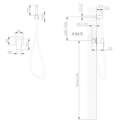 ABBER Daheim AF8225B с гигиеническим душем, черный матовый