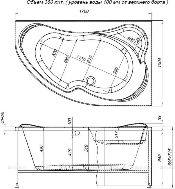 Aquanet CAPRI 170*110 R (203922)