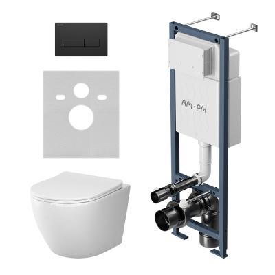 Комплект унитаза с инсталляцией AM.PM IS110338.801900 ErgoFit с клав M черн мат с подвес унит Like Aquaspin с сид м/лифт