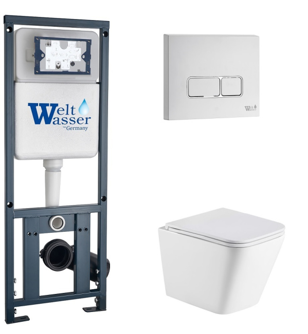 Унитаз с инсталляцией WeltWasser MARBERG 410 + GELBACH 043 MT-WT + MAR 410 SE GL-WT белый матовый/кнопка белая