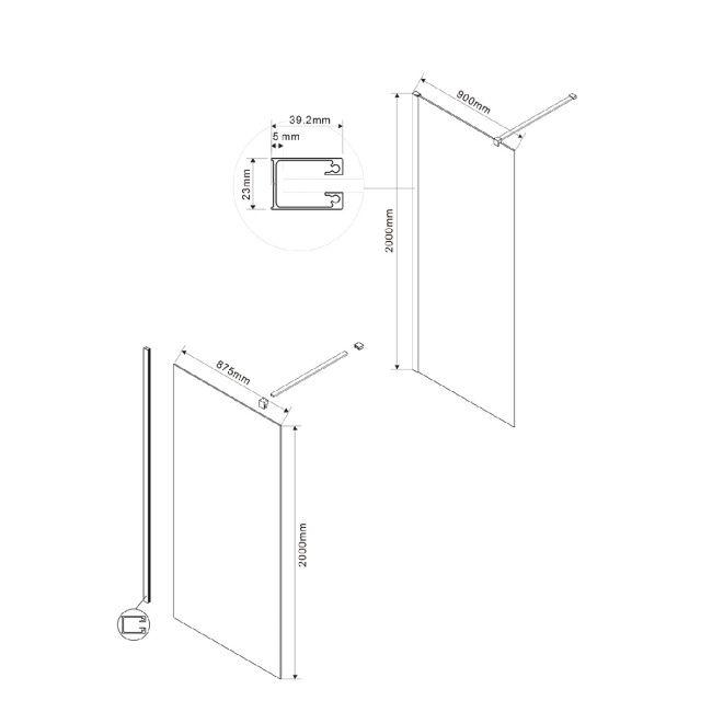 Vincea Walk-In VSW-1H900MRB, 900x2000, черный матовый, стекло зеркальное