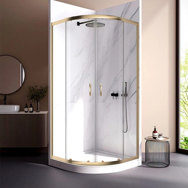 Veconi Rovigo RV-202G, 800x800x1900, брашированное золото, прозрачное стекло