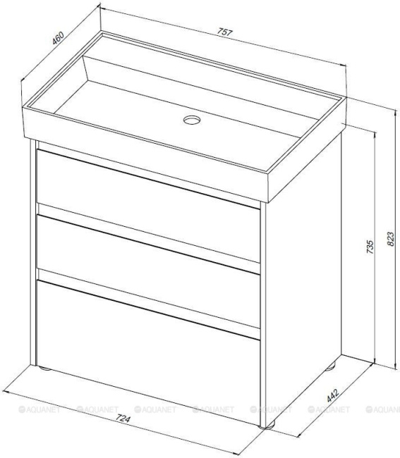 Aquanet Nova Lite 75 дуб рустикальный (3 ящика) (00307077)