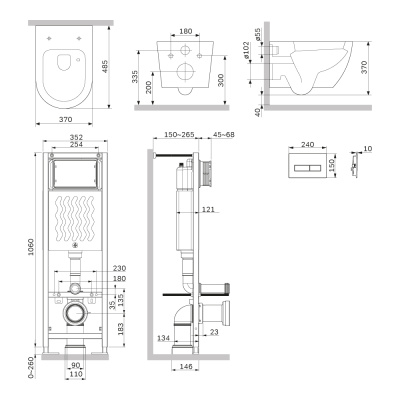 Комплект унитаза с инсталляцией AM.PM IS110338.801900 ErgoFit с клав M черн мат с подвес унит Like Aquaspin с сид м/лифт