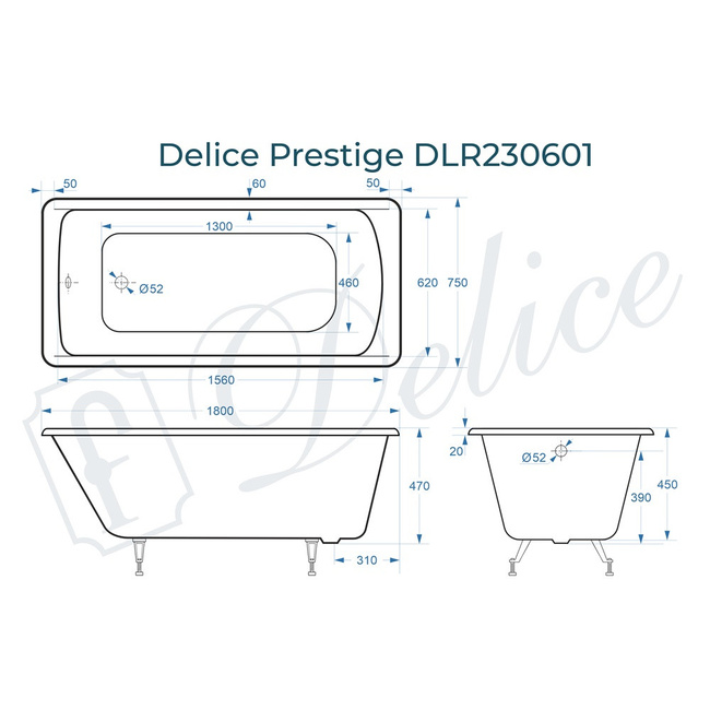 Delice Prestige 180х75 (в комплекте только ванна, без ножек и слива-перелива)