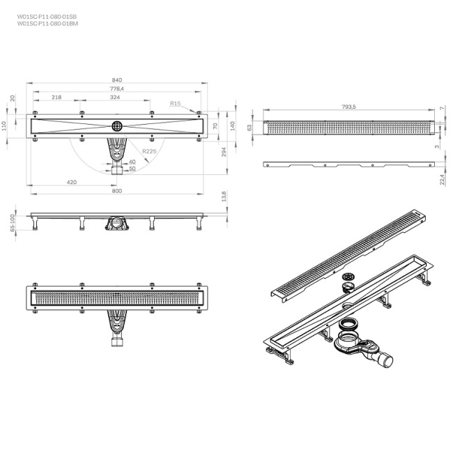 Am.Pm MasterFlow 80 W01SC-P11-080-01BM с Черной матовой решеткой Cut Gradient