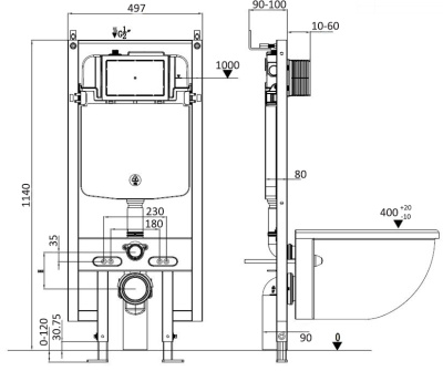 Унитаз с инсталляцией WeltWasser AMBERG 497+MERZBACH 041 XL MT-BL+AMBERG RD-CR черный матовый/кнопка хром