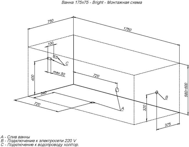 Aquanet Bright 175x75 (с каркасом)