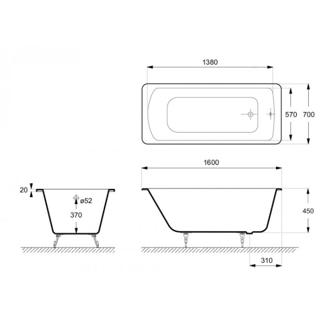 Delice Prestige 160х70 с отверстиями под ручки и антискользящим покрытием DLR230614R-AS