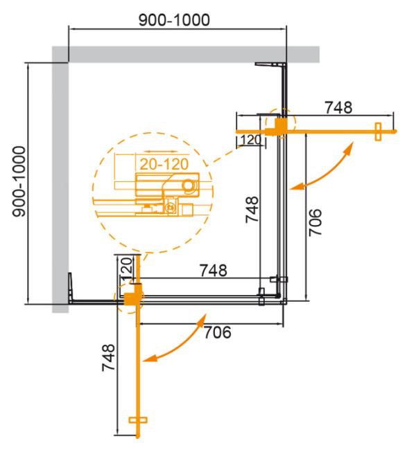 CEZARES SLIDER-A-2-90/100-BR-BORO без поддона