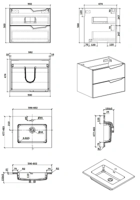 PARLY Тумба Rhea60 подвесная с раковиной 600x480x550