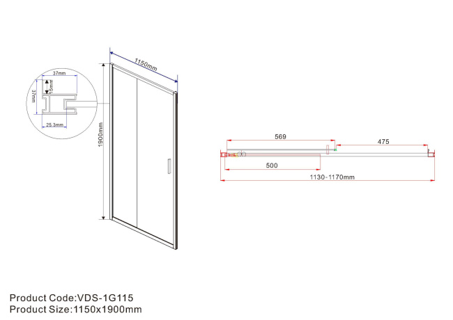 Vincea Garda VDS-1G115CLB, 1150, черный, стекло прозрачное