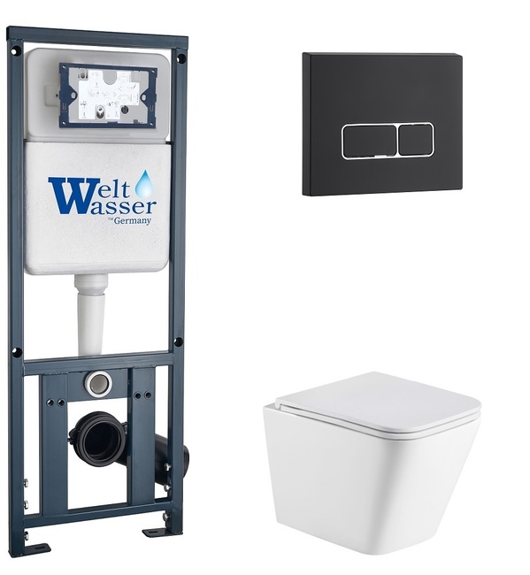 Унитаз с инсталляцией WeltWasser MARBERG 410 + GELBACH 043 MT-WT + MAR 410 SE MT-BL белый матовый/кнопка черная