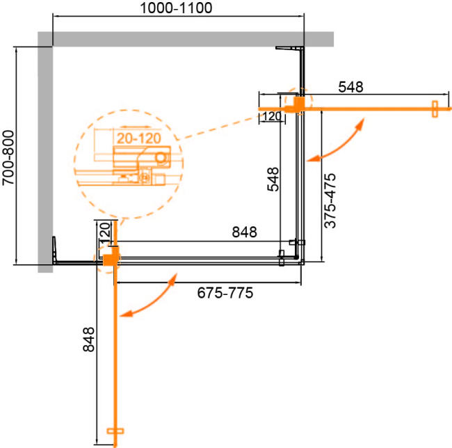 CEZARES SLIDER-AH-2-70/80-100/110-BR-BORO без поддона
