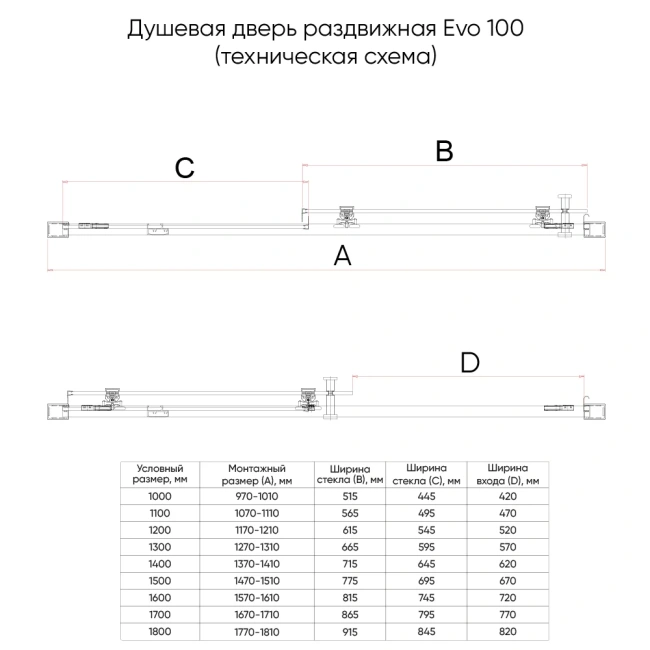 Veconi E1-GR Арт. E1-GR-140-01-C9 Стекло прозр., 6 мм (уст.1370-1410/1950, браш. графит)