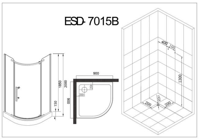 Esbano ESD-7015B 90*90*200 L/R с поддоном
