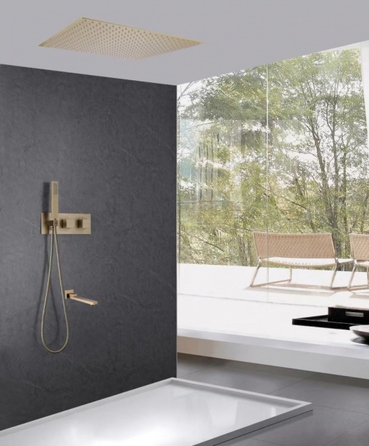 ABBER Daheim AF8254G скрытого монтажа с изливом, термостат, золото матовое