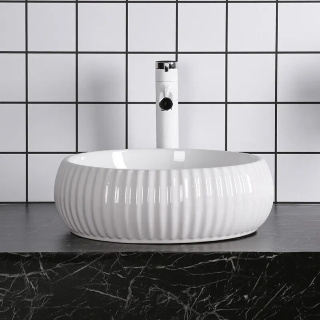Ceruttispa CR0007 накладная, белая, круглая, ребристая 405х405х130