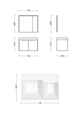 Ceruttispa MAIELLA 70 тумба 705х460х510 с зеркальным шкафом и двойной раковиной, сифоном и двойным сливным шлангом