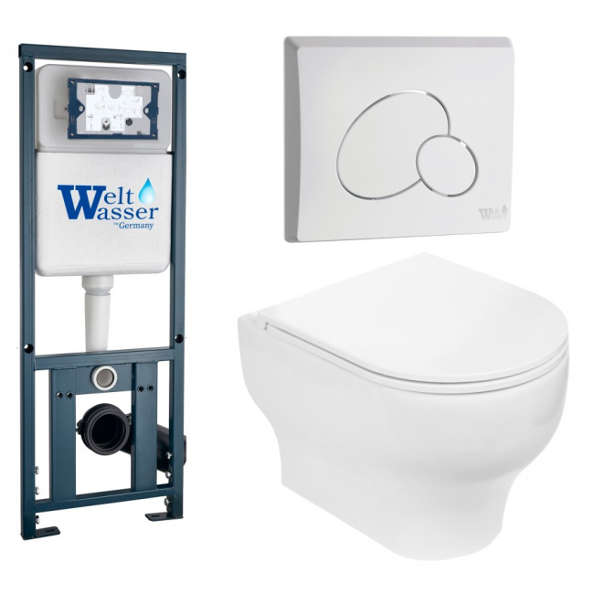 Комплект Weltwasser 10000010374 подвесной унитаз Erlenbach 004 GL-WT + инсталляция Marberg 410 + кнопка MAR 410 RD GL-WT