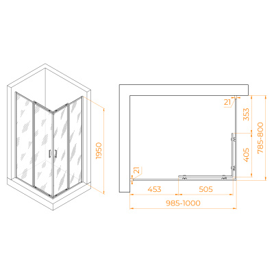 RGW PA-040-B Прямоуг./Чёрный/Прозрачное/6 мм (Easy)/80*100*195 без поддона