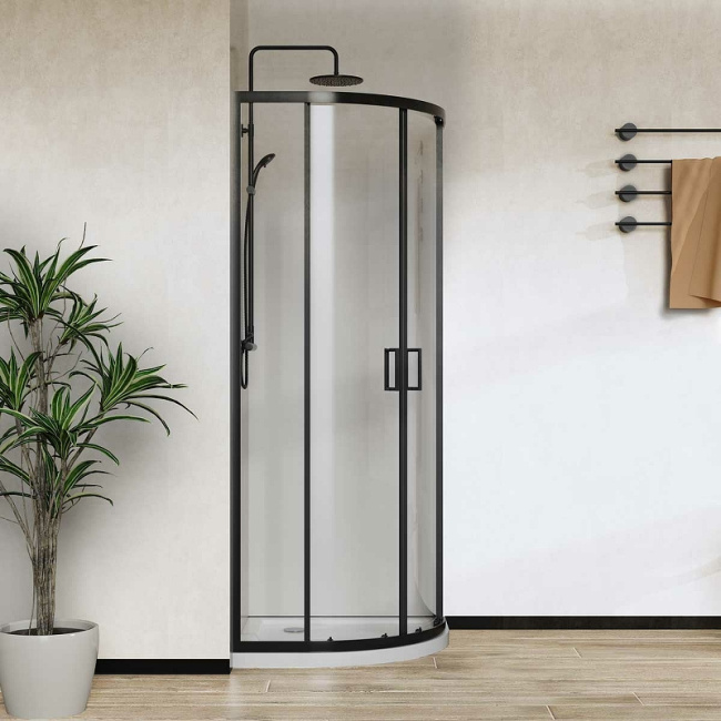 Vincea City 90x90 VSQ-5CT900CLB профиль Черный матовый стекло прозрачное без поддона
